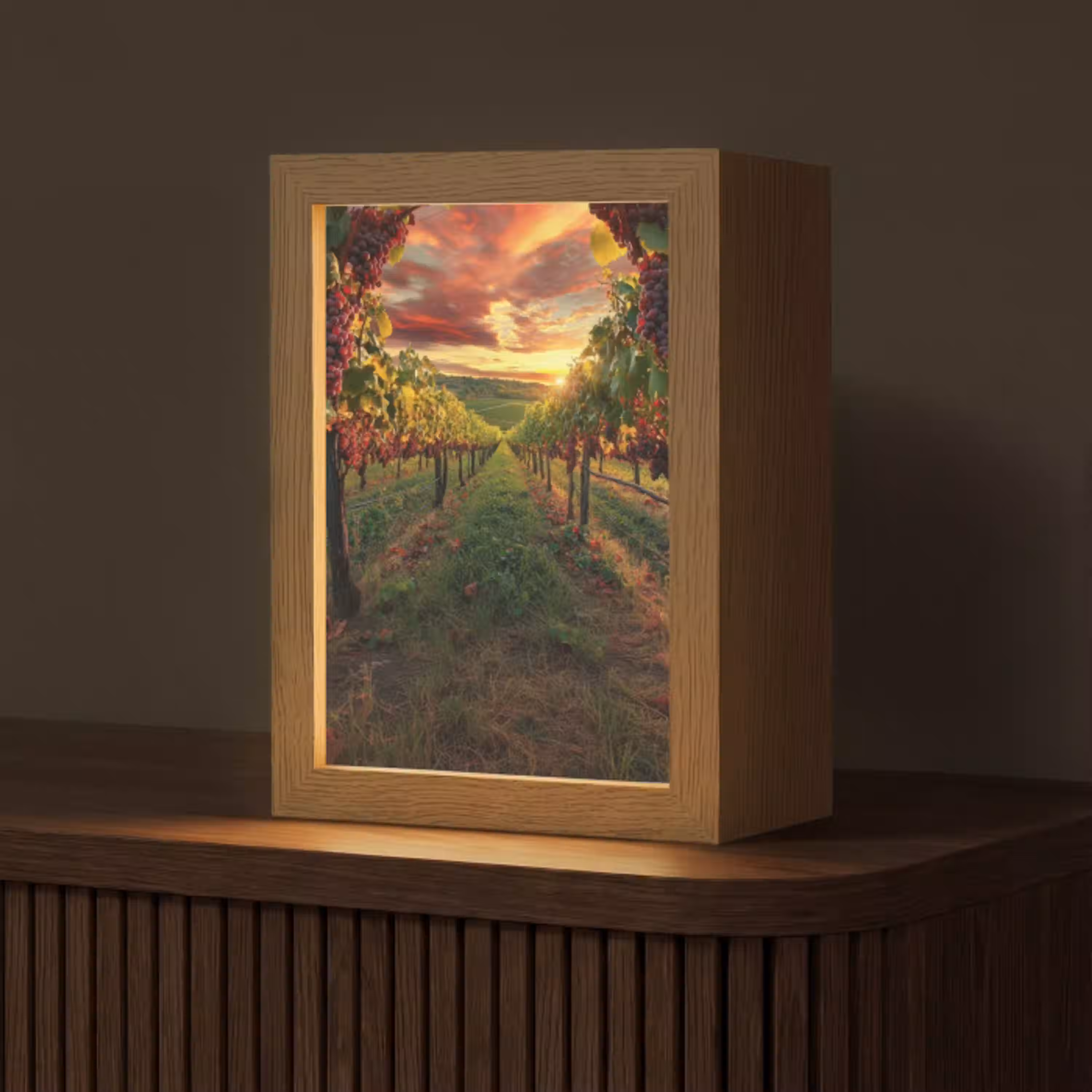 Wijngaard - Druiven - Zonsondergang Light Box met kabel (Tafellamp) klein -z3d_website