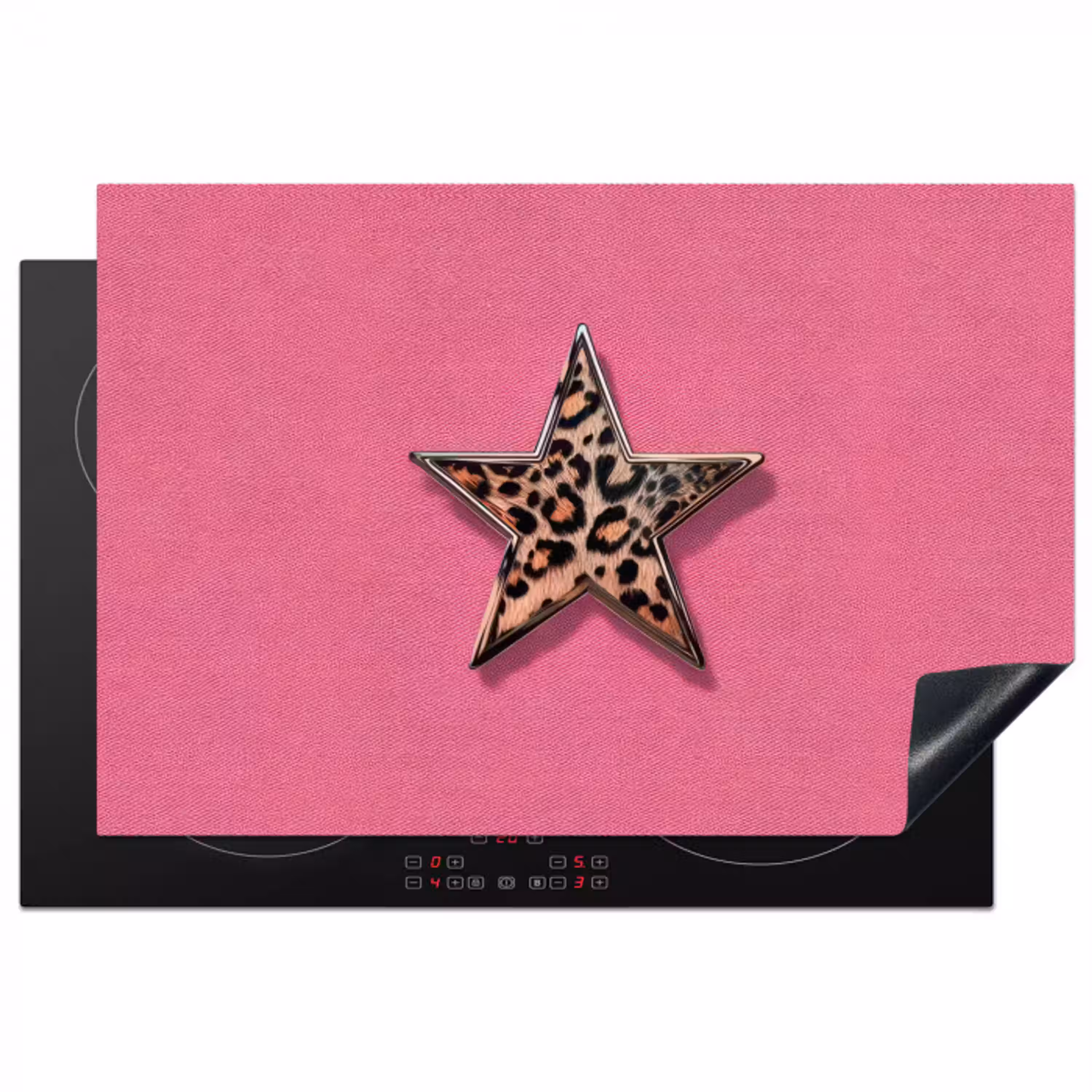 Ster - Luipaard - Print - Roze Inductie beschermer vinyl 3mm klein -3d
