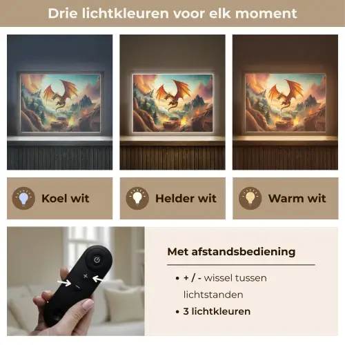 Draak - Auto - Bergen - Vuur Light Box met batterij (Wandlamp kind) middel -USP_lichtkleurNL