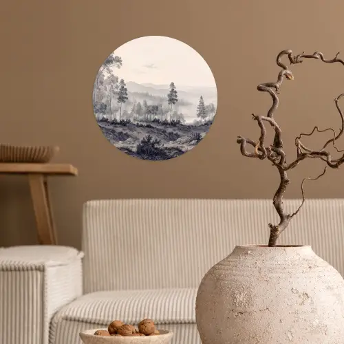 Mistig - Berglandschap - Illustratie Wandcirkel behangsticker klein -sfeer1