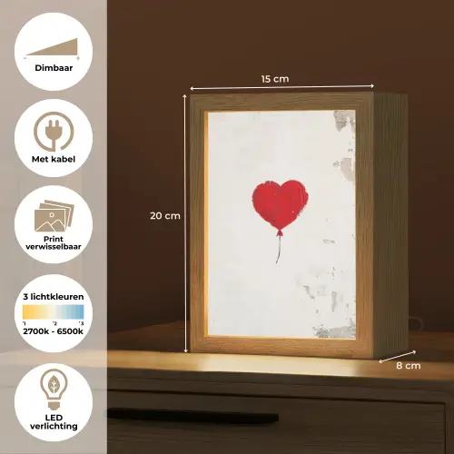 Ballon - Rood - Hart Light Box met kabel (Wandlamp) klein -USP_websiteoverzichtNL