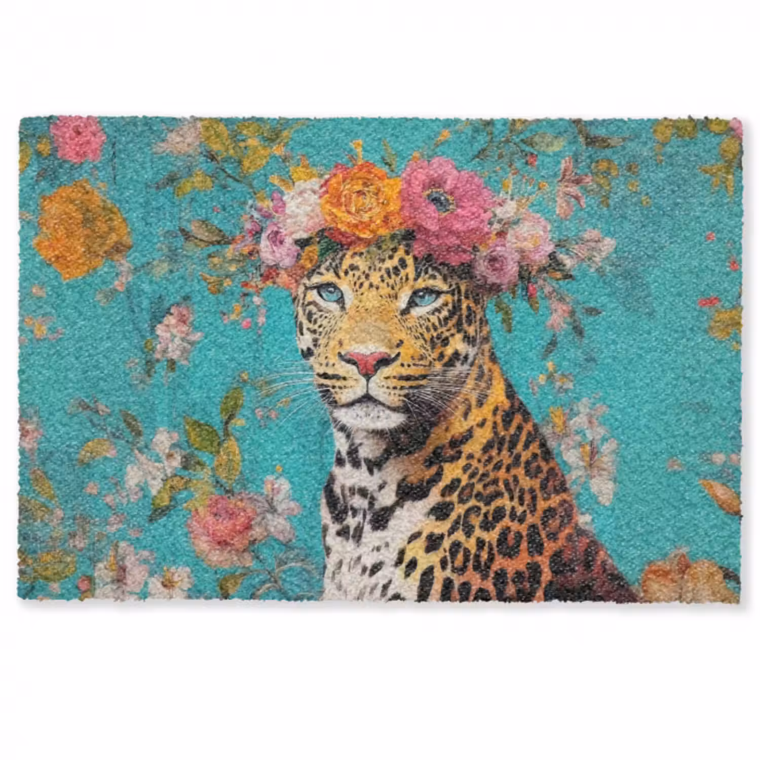 Fußmatte - Leopard - Blumen - Krone