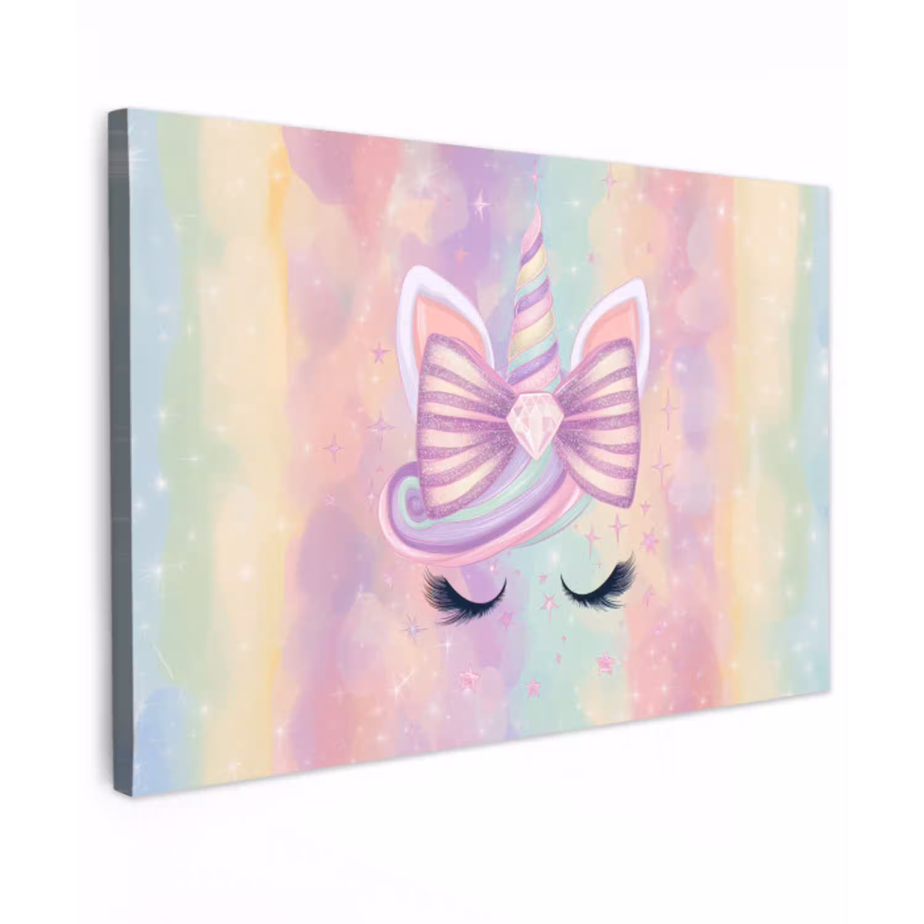 Eenhoorn - Glitters - Regenboog - pastel canvas 2cm klein -z3d
