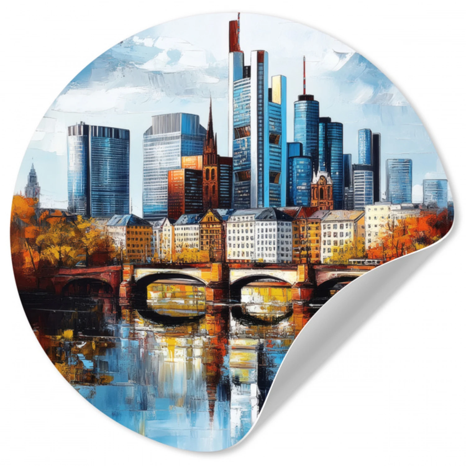 Bomen Frankfurt- Stad - Skyline - Brug Wandcirkel behangsticker klein -3d