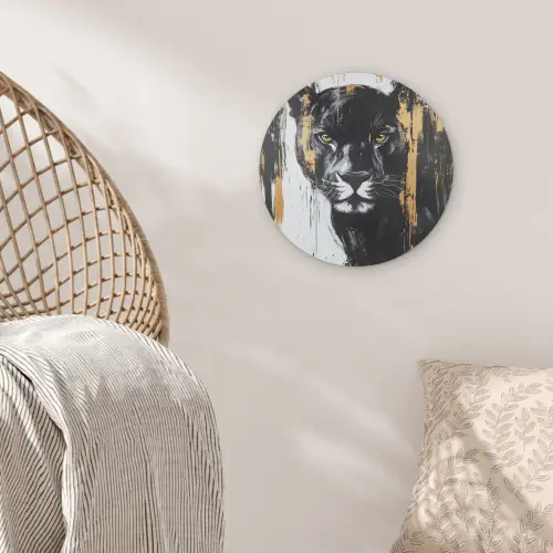 Panter - Zwart - Abstract - Verfstreken Akoestische PET Vilt - Rond klein -sfeer4