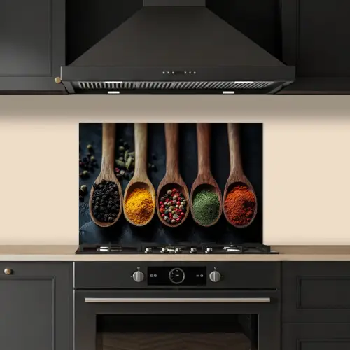 Houten - Lepels - Specerijen - Kruiden keuken achterwand spatscherm klein -sfeer1