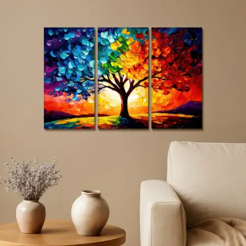 Boom - Kleurrijk - Verflook - Abstract Canvas - Meerluiken 3 luik klein -sfeer1