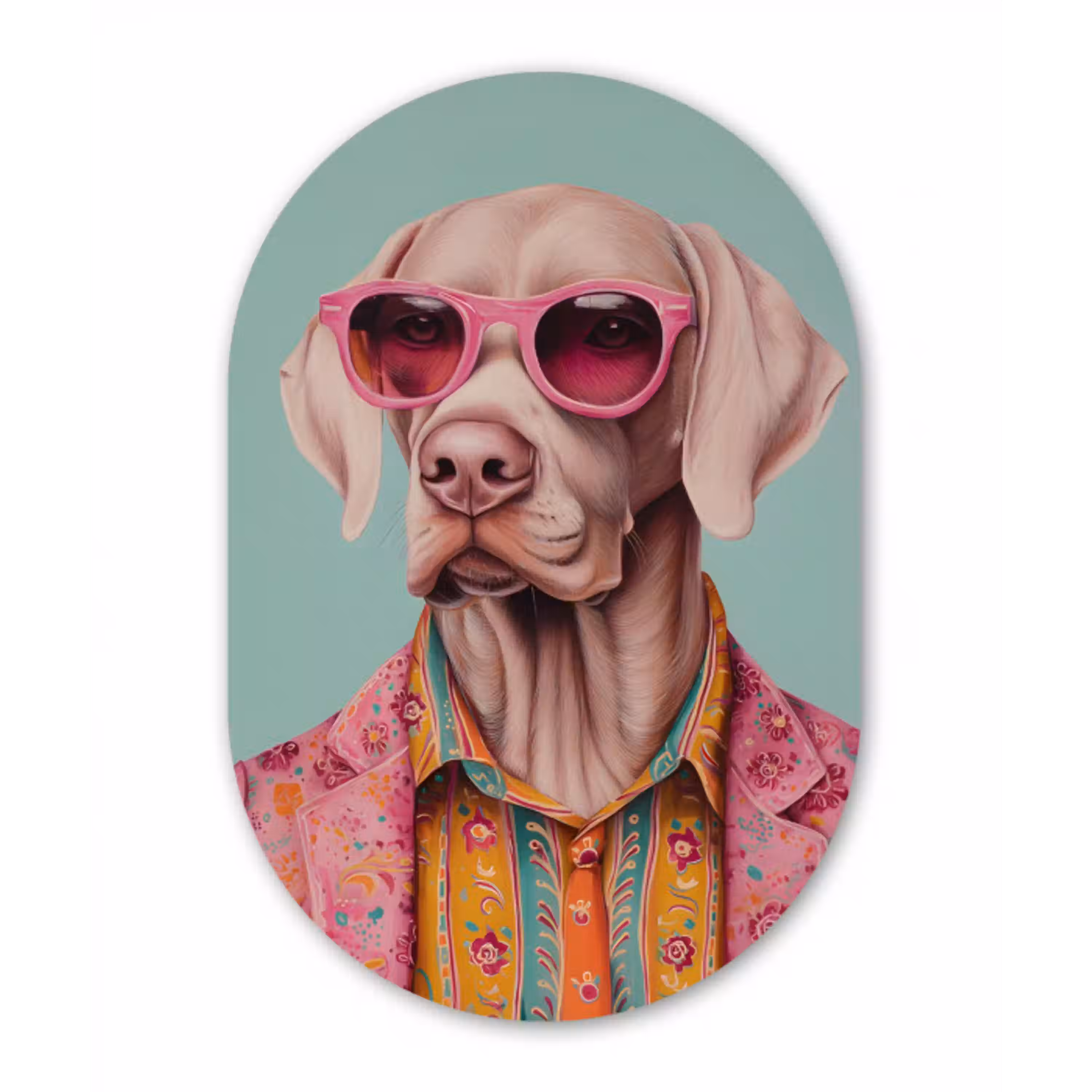 Hond - Overhemd - Bloemen - Bril Wandcirkel Ovaal Glas middel -3d
