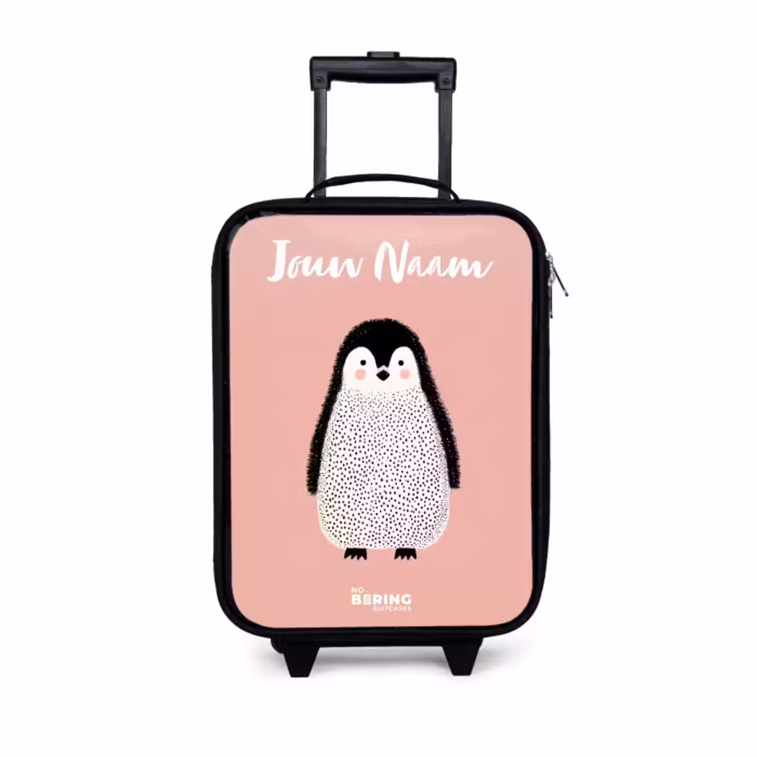 Kinderkoffer met naam - Pinguïn - Stippen - Roze - Minimalistisch