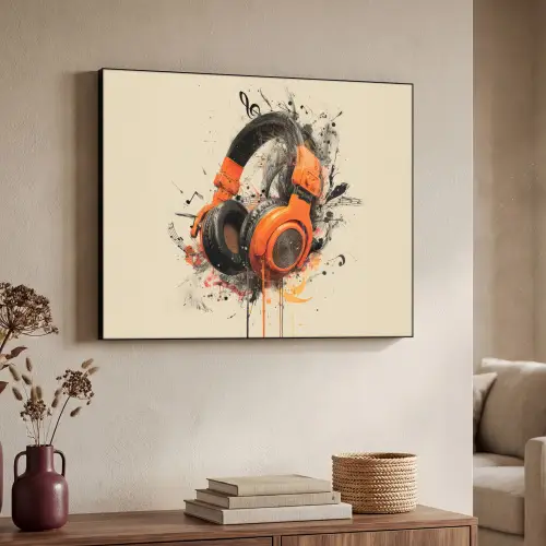 Koptelefoon - Oranje - Explosief Textielframe zwart klein -sfeer3