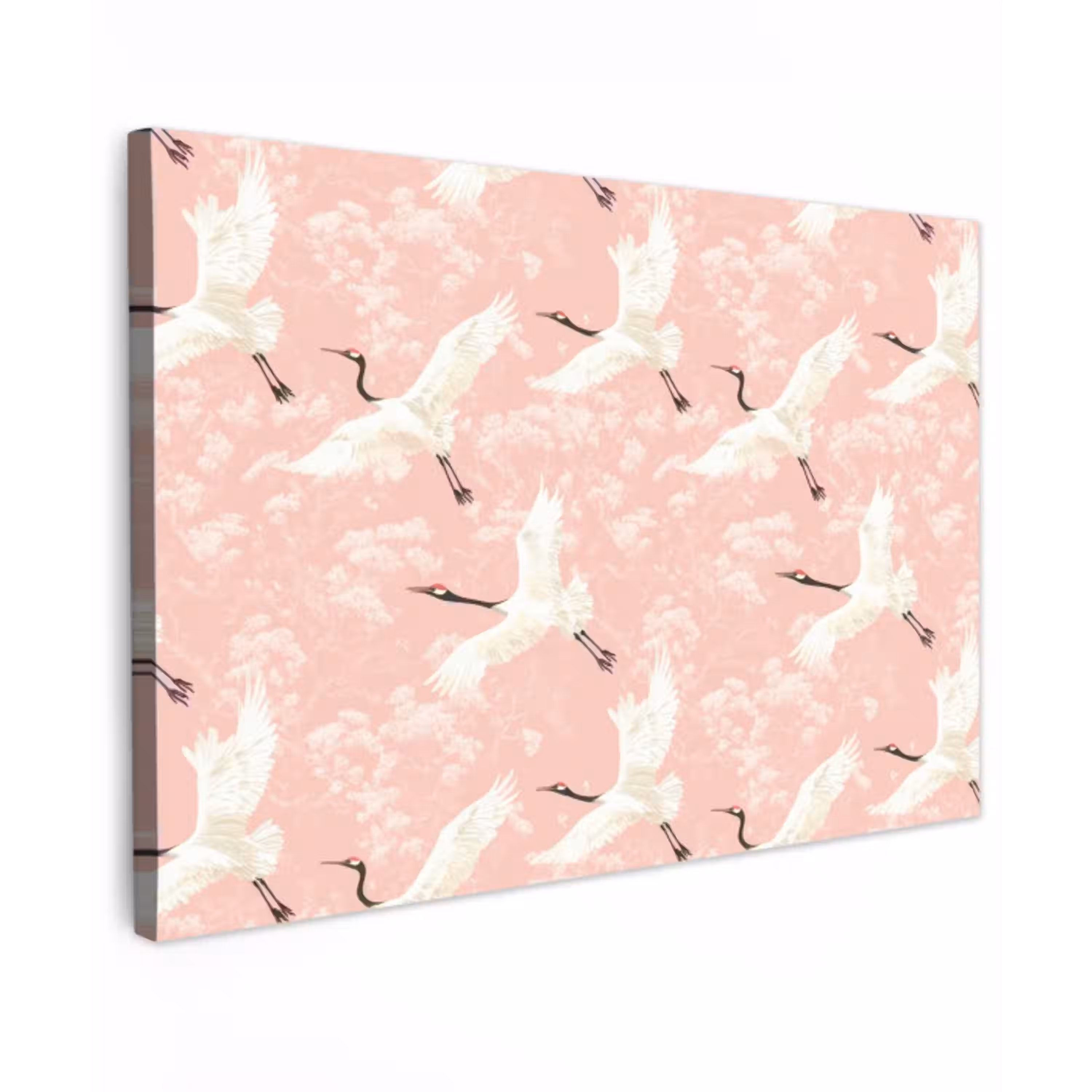 Kraanvogels - Bloesem - Roze Tuinposter op houten frame 2 cm dik klein 845 -3d