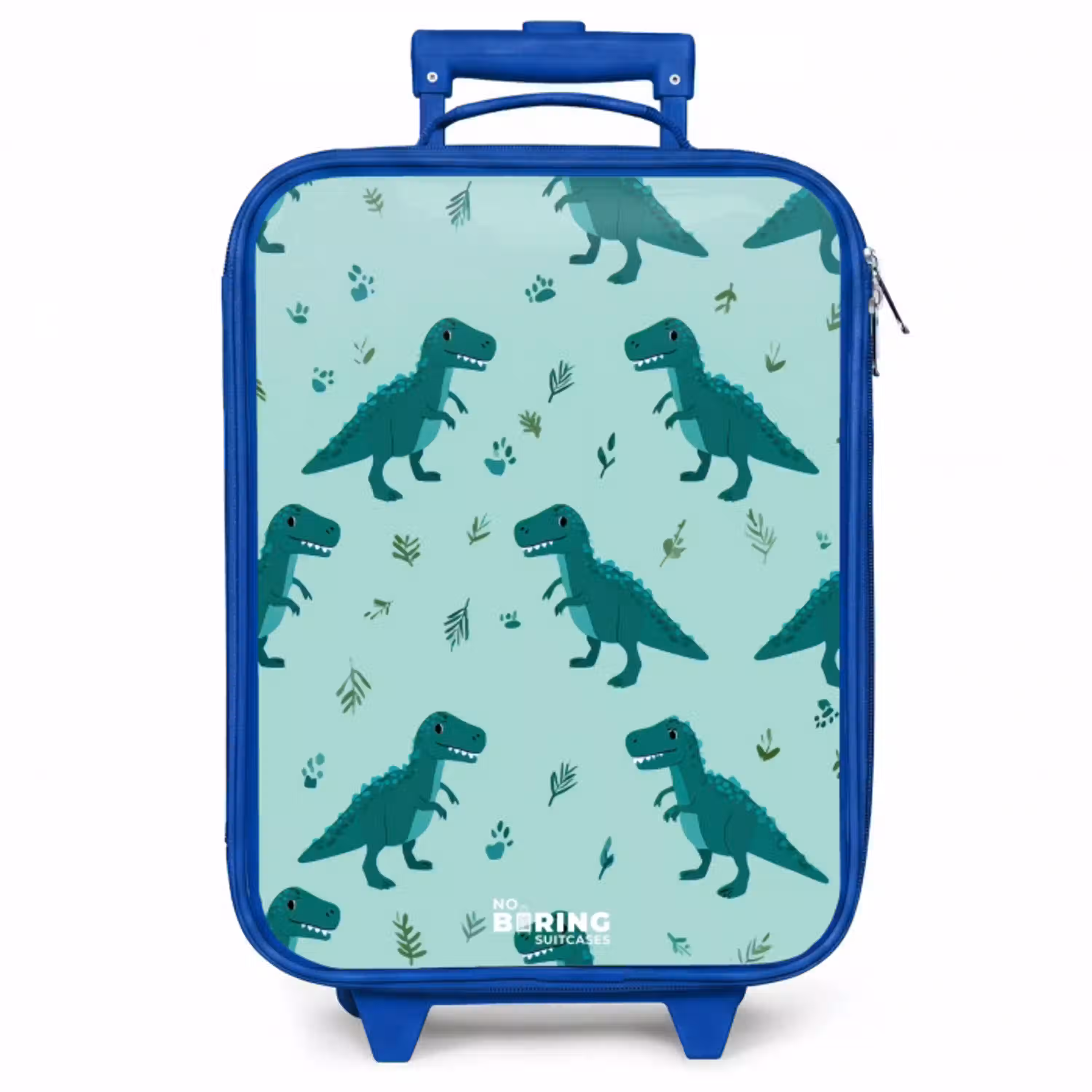 Vriendelijke T. rex tussen sporen Kinderkoffer - Blauw klein -zzz_website3d