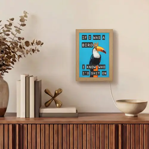 Vogel - Toekan - Blauw - Quotes Light Box met kabel (Wandlamp) klein -sfeer2