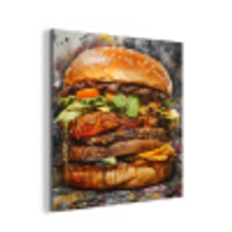 Burger - Eten - Kunst - Grijs - Graffiti aluminium wit klein -3d