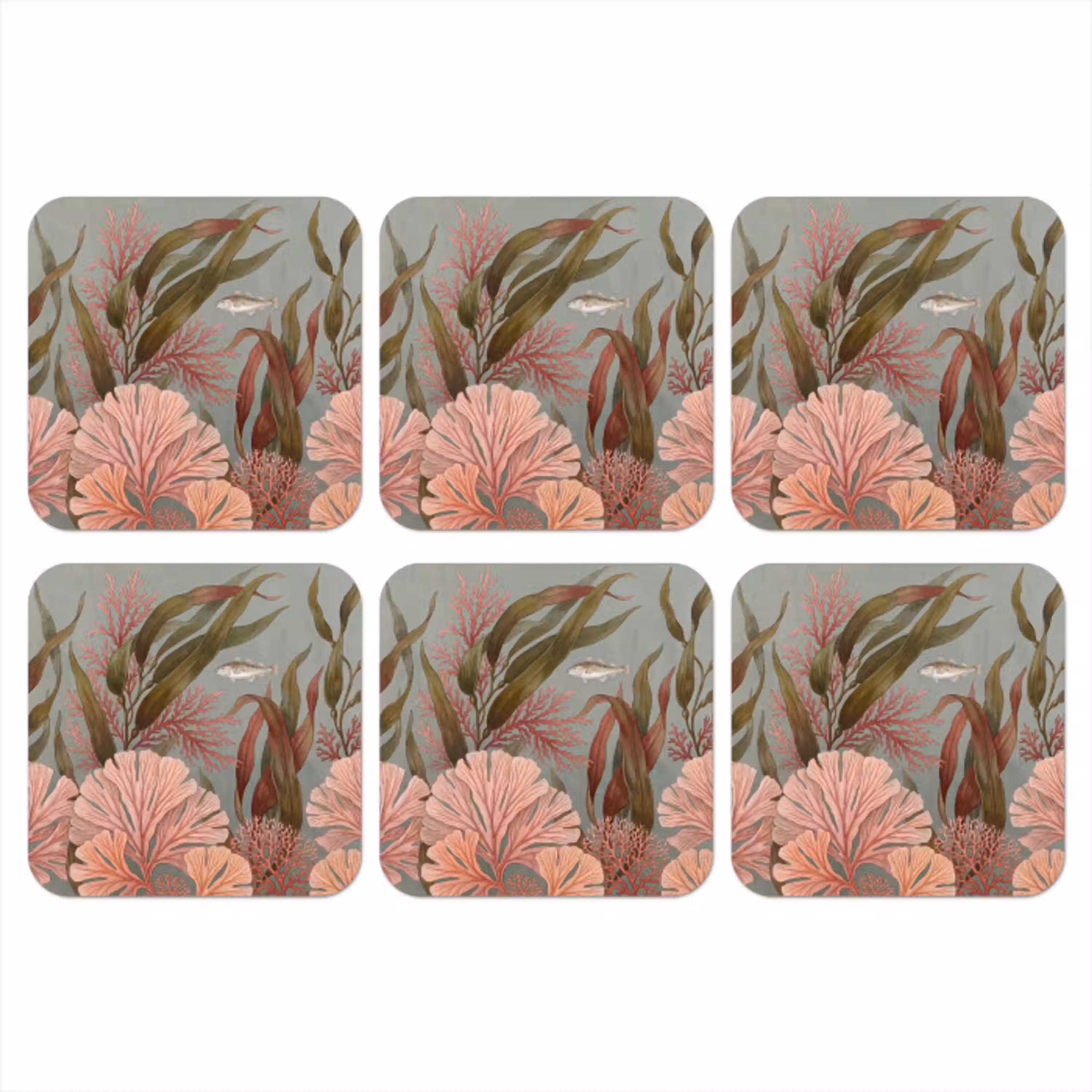 Onderwater - Planten - Vis - Vintage - Groen onderzetter kurk middel -3d