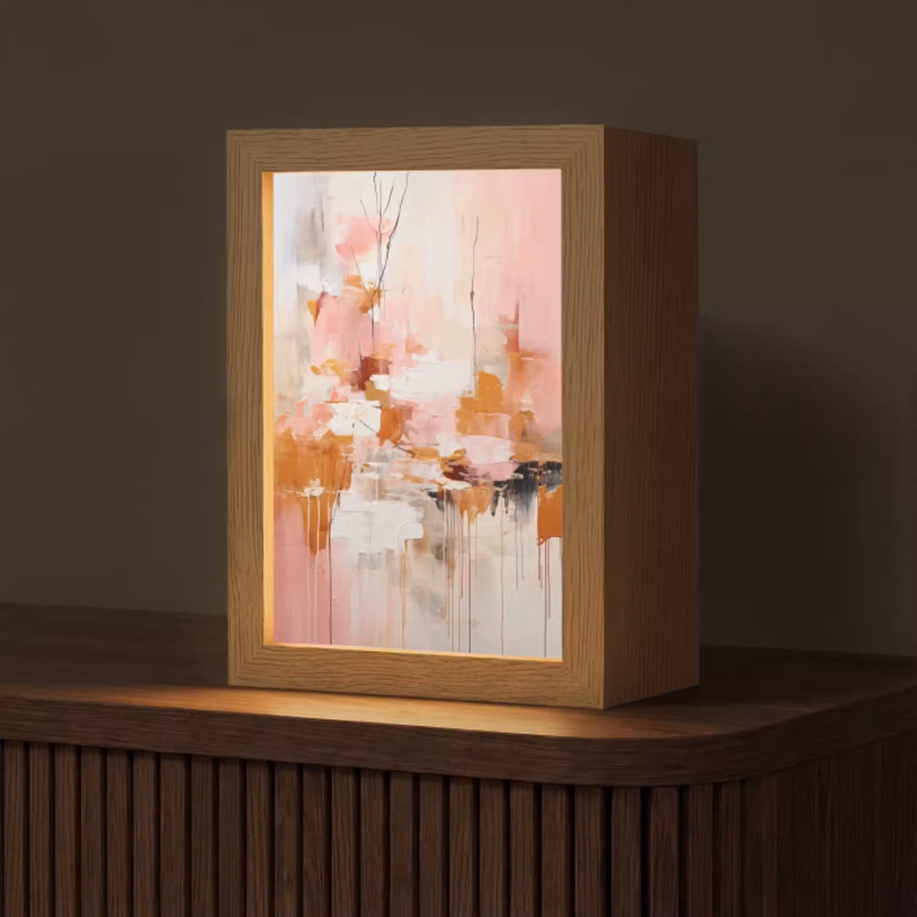 Verf - Roze - Oranje - Abstract - Kunst Light Box met kabel (Tafellamp) klein -z3d_website