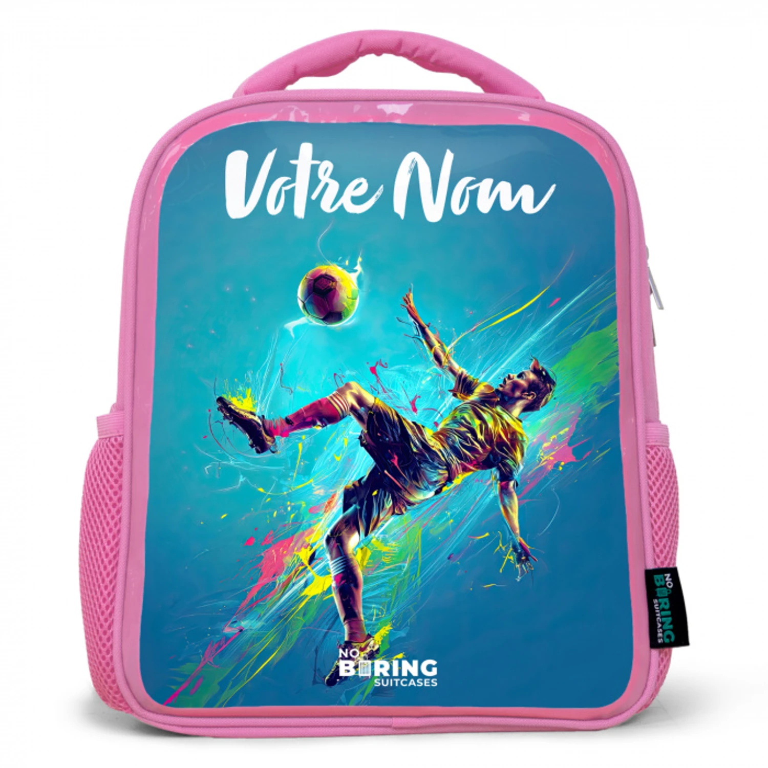 Neon - Voetbal - Schop - Kleurrijk Kinderrugzak - Roze middel -3d