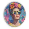 Vrolijk portret - Vrouw - Bloemenkroon Akoestische PET Vilt - Rond klein -3d