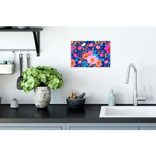 Bloemen - Blauw - Roze Muursticker klein -keuken