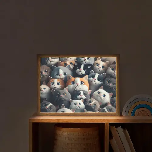 Kat - Dieren - Poes - Grijs - Patronen - Kind Light Box met batterij (Wandlamp kind) middel -sfeer1_kind