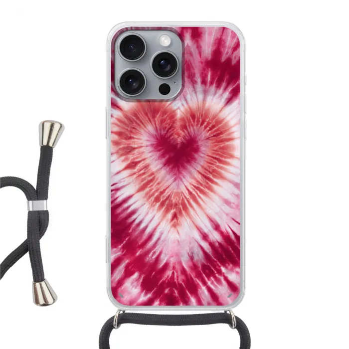 Hartvorm - Roze - Tie dye Hoesje iPhone 16 Pro Max met koord klein -3d