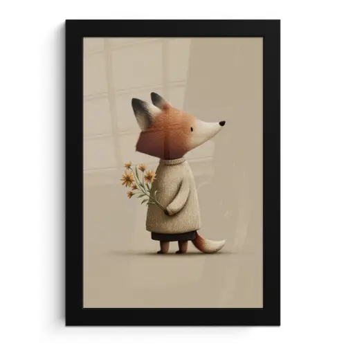 Vos - Gele bloemen - Minimalistisch fotolijst zwart zonder passe partout klein -3d