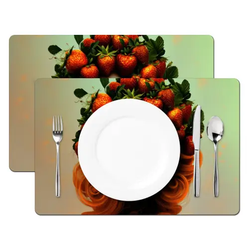 Vrouw - Aardbeien - Kroon Placemat vinyl groot -zzsfeer2_Kitchenyeah-website
