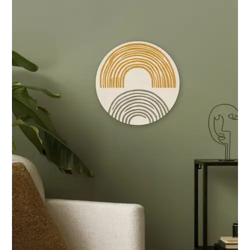 Bogen - Lijnen - Oranje - Minimalistisch Wandcirkel plexiglas klein -sfeer3