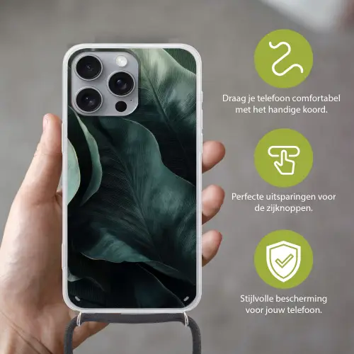 Groen - Bladeren - Glad - Nerven Hoesje iPhone 16 Pro Max met koord klein -sfeer2_NL
