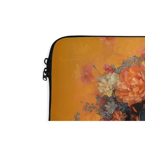 Vrouw - Bloemen - Aesthetic - Oranje laptophoes neopreen klein -detail