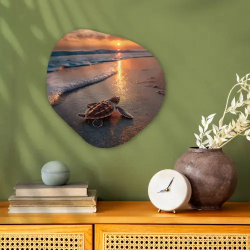 Schildpad - strand - Zonsondergang Wandcirkel Organisch Forex 3mm klein -sfeer2