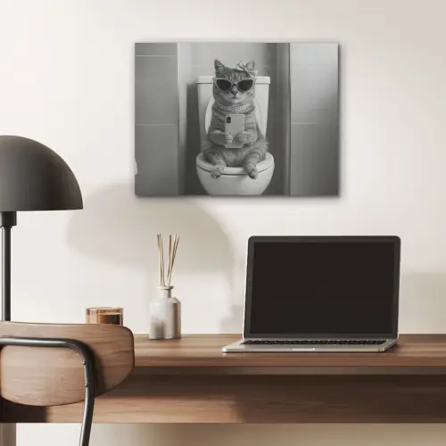 Kat - Telefoon - Toilet - Zwart - Wit PET vilt klein -sfeer5