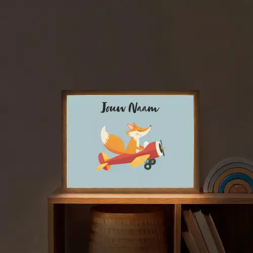 Vos - Vliegtuig - Blauw Light Box met batterij (Wandlamp kind) middel -sfeer1_kind