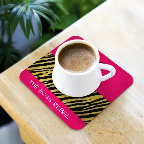 Kat - Baas - Roze - Tijgerprint onderzetter kurk middel -sfeer5
