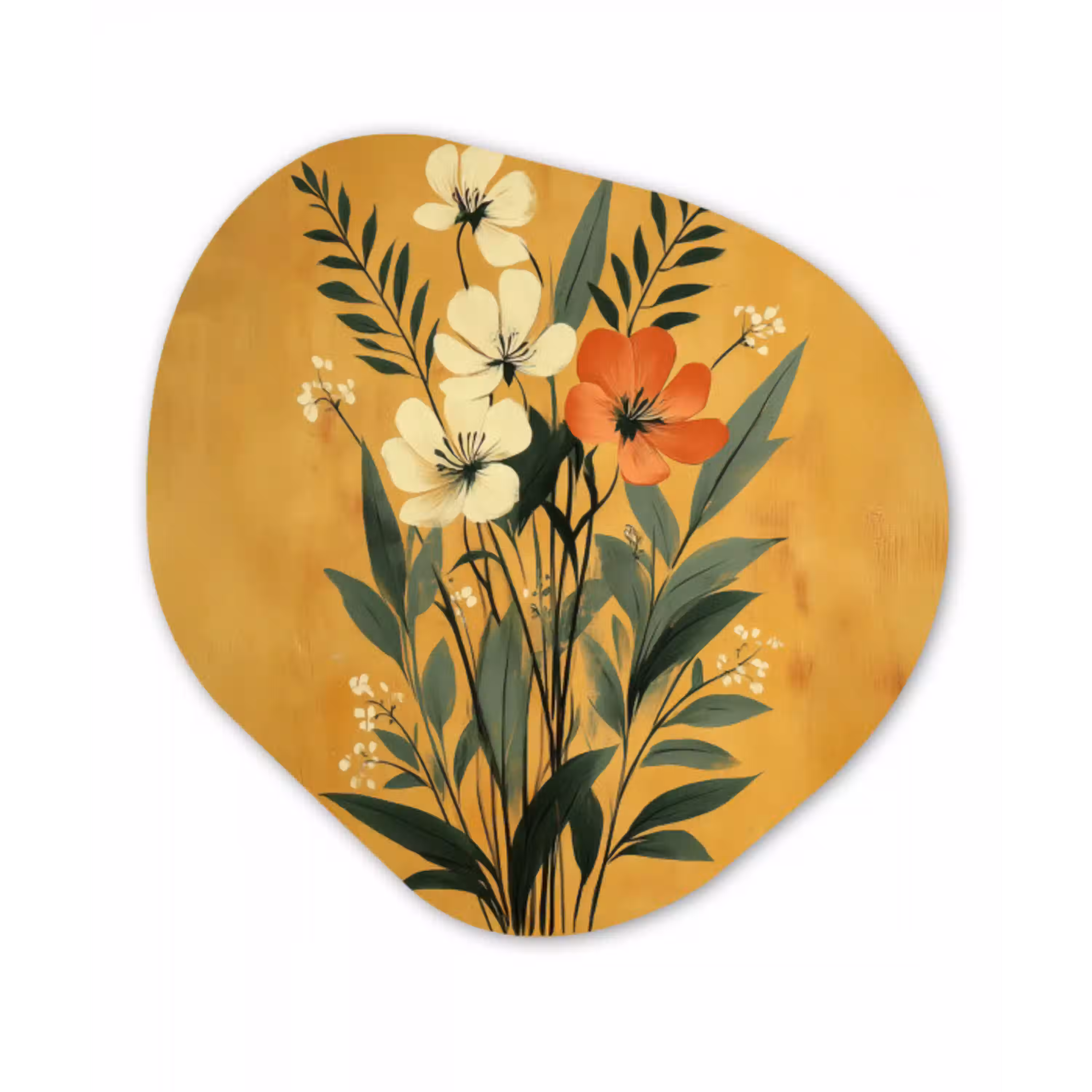 Bladeren - Boeket - Bloemen - Geel Wandcirkel Organisch Plexiglas middel -3d