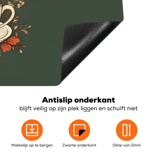 Kop - Bloemen - Groen - Koffie Inductie beschermer vinyl 3mm klein -zzzzzzz-td-onderkant