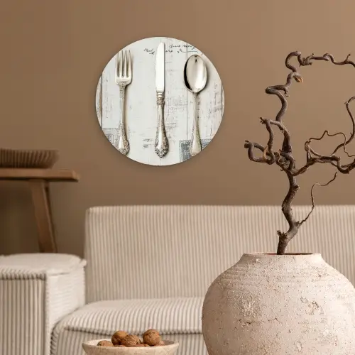 Zilver - Bestek - Hout Wandcirkel kunststof plaat 5mm dik klein -sfeer1