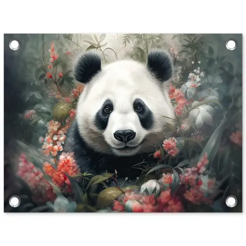 Panda - Wilde dieren - Bloemen - Natuur tuinposter los doek klein -3d