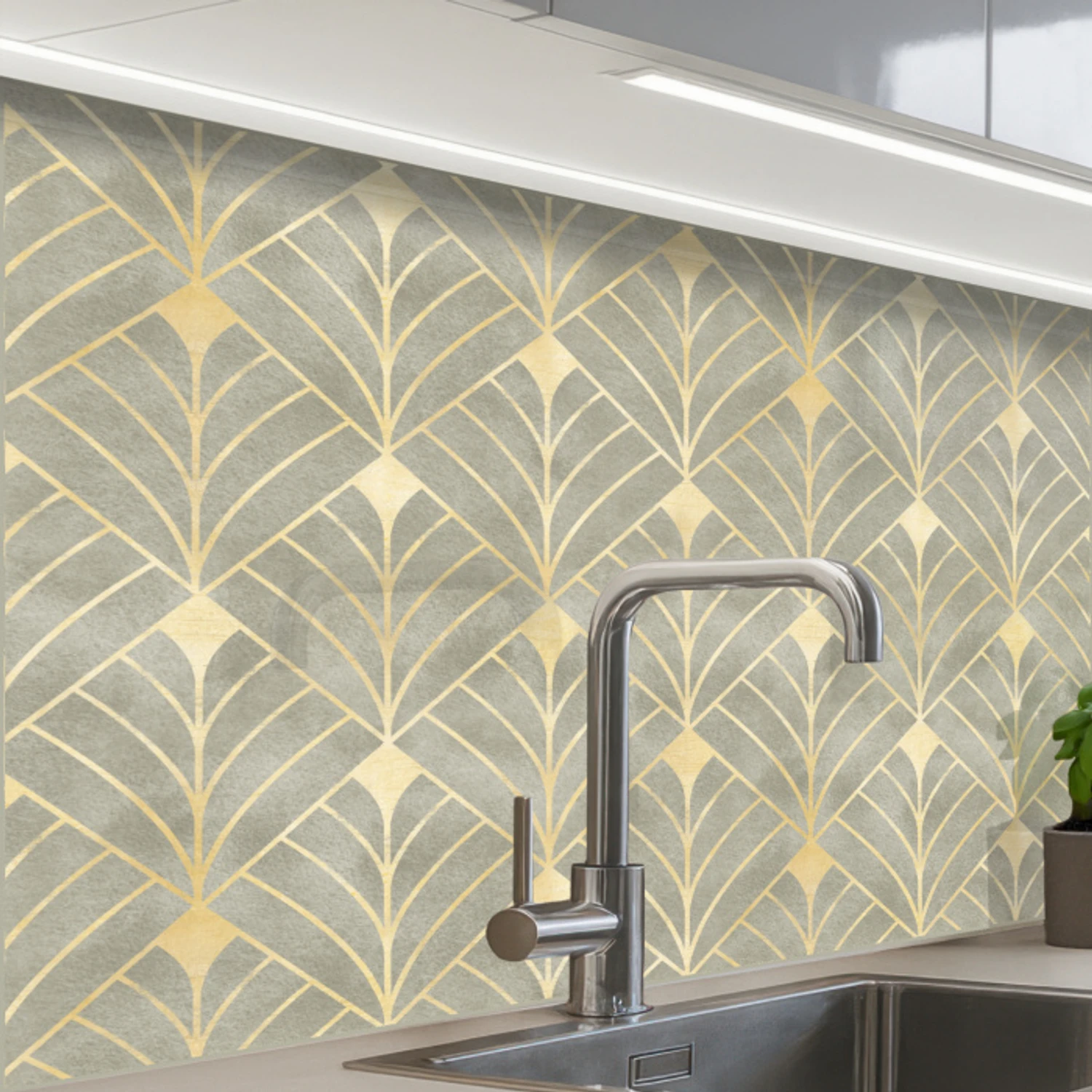 Elegant - Symbool - Goud - Grijsgroen keuken achterwand 2 middel 865 -zzzz3d_schuin