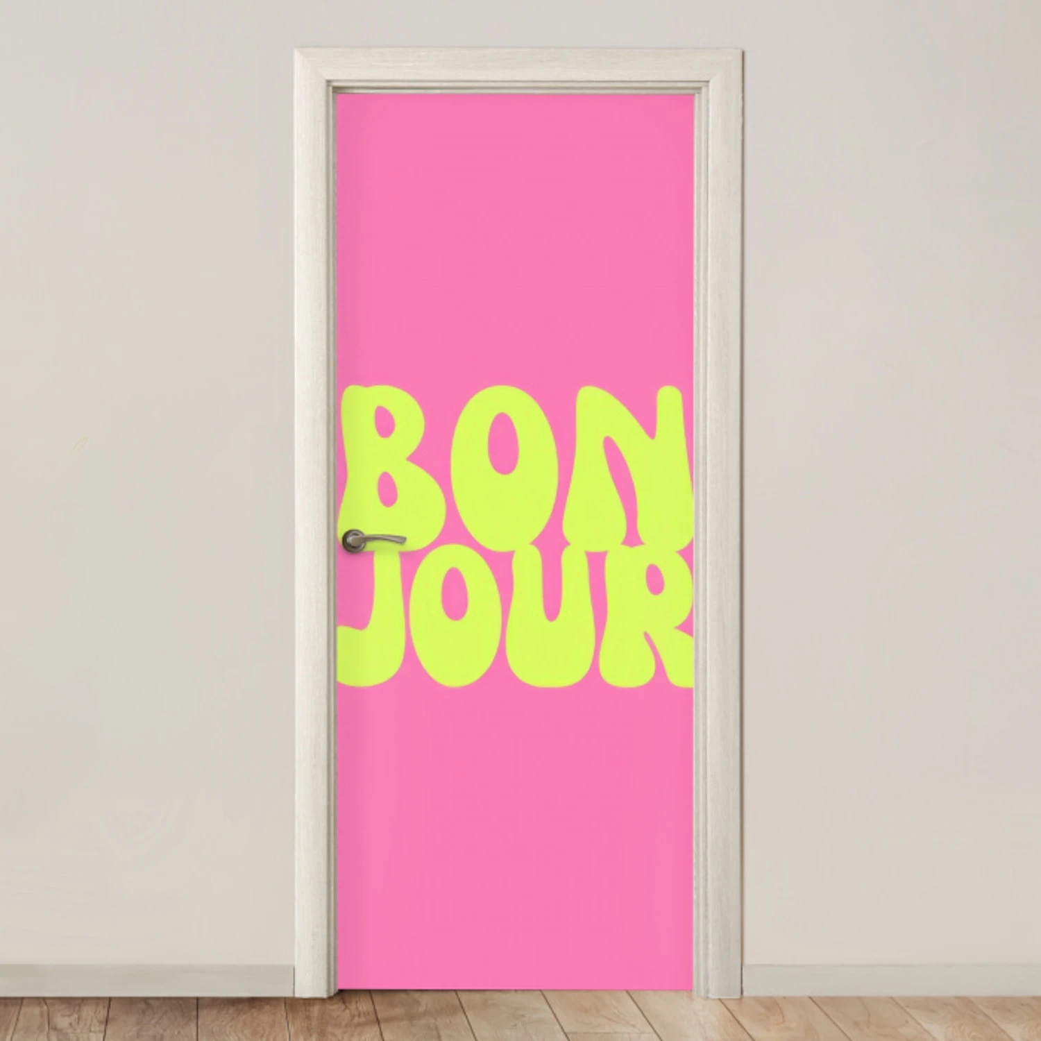 Bonjour - Roze - Fel groen deurposter klein -3d_beige