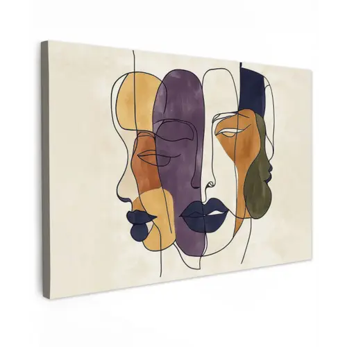 Abstract - Overlappende gezichten - Paars - Donkergroen canvas 2cm klein -z3d