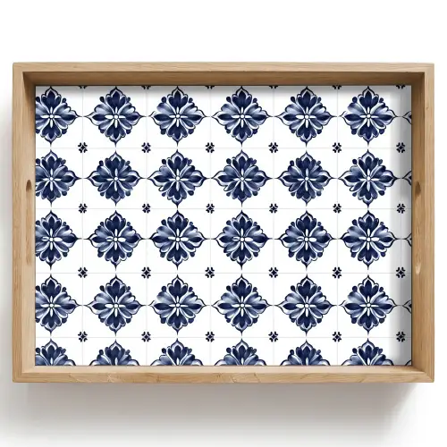 Tegelmotief - Blauw - Wit - Bloem Dienblad Rechthoek middel 911 -z3d_shopping