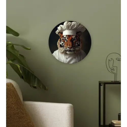Tijger - Kokskleding - Bruin Wandcirkel plexiglas klein -sfeer3
