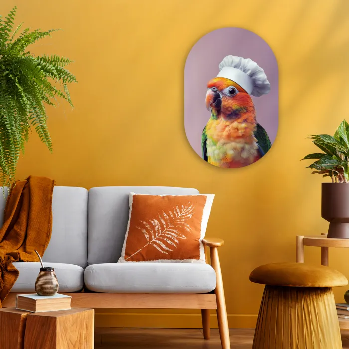 Papegaai - Koksmuts - Nieuwsgierig - Vogel Wandcirkel Ovaal Forex klein -sfeer4