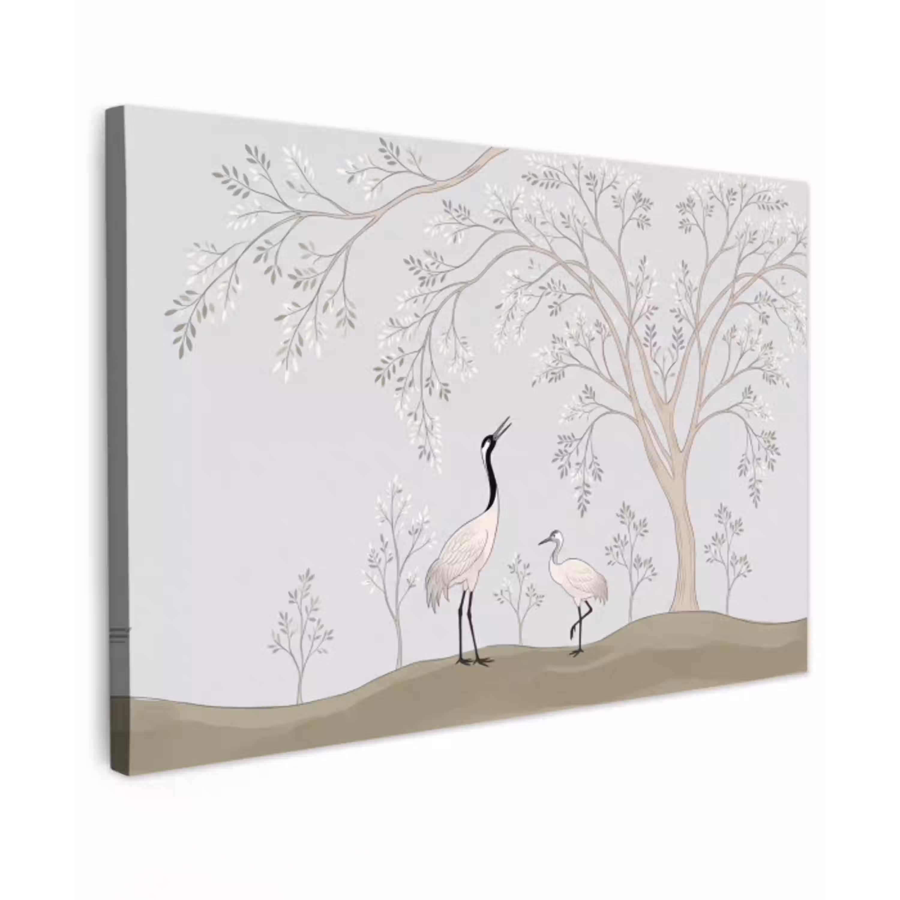 Minimalistisch - Kraanvogels - Blauw Tuinposter op houten frame 2 cm dik klein -3d