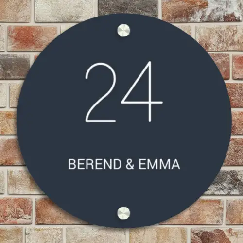 Effen blauw - Klassiek Naambord Rond klein -sfeer2