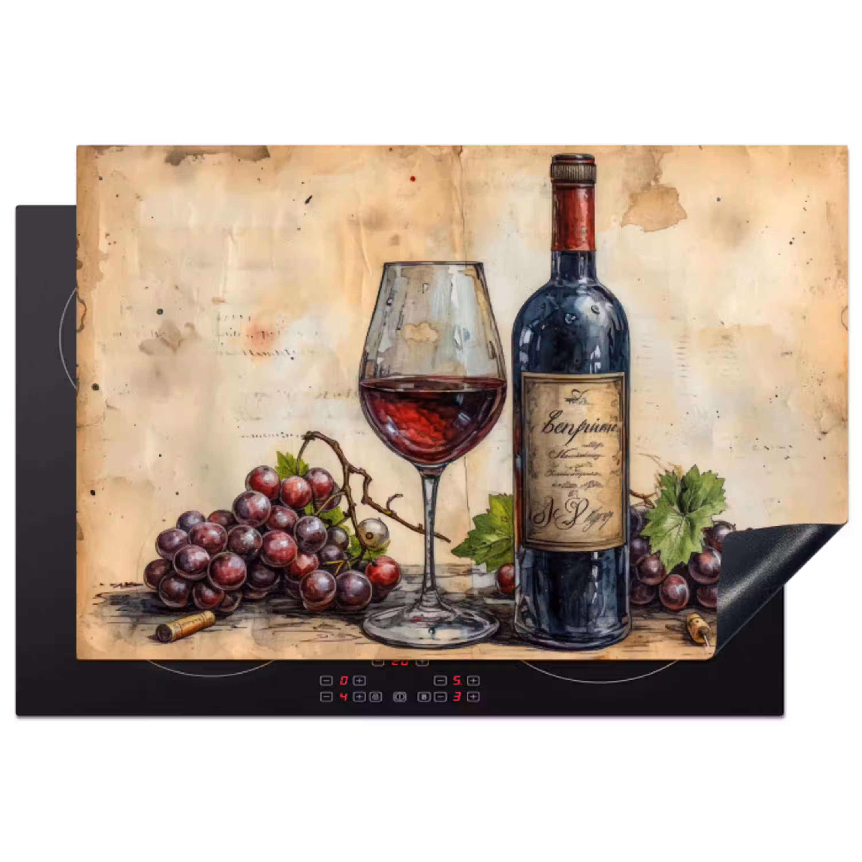 Wijn - Druiven - Drank - Wijnglas - Fruit Inductie beschermer vinyl 3mm klein -3d