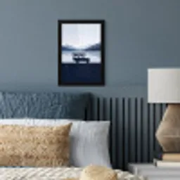 Auto - Meer - Bergen - Blauw fotolijst zwart zonder passe partout klein -sfeer3