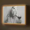 Vrouw - Masker - Wijn - Sigaret Light Box met batterij (Wandlamp) middel -z3d_website