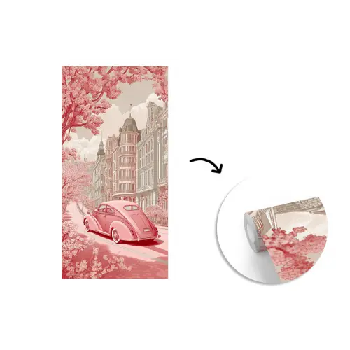 City - Car - Pink fotobehang vinyl groot -3d